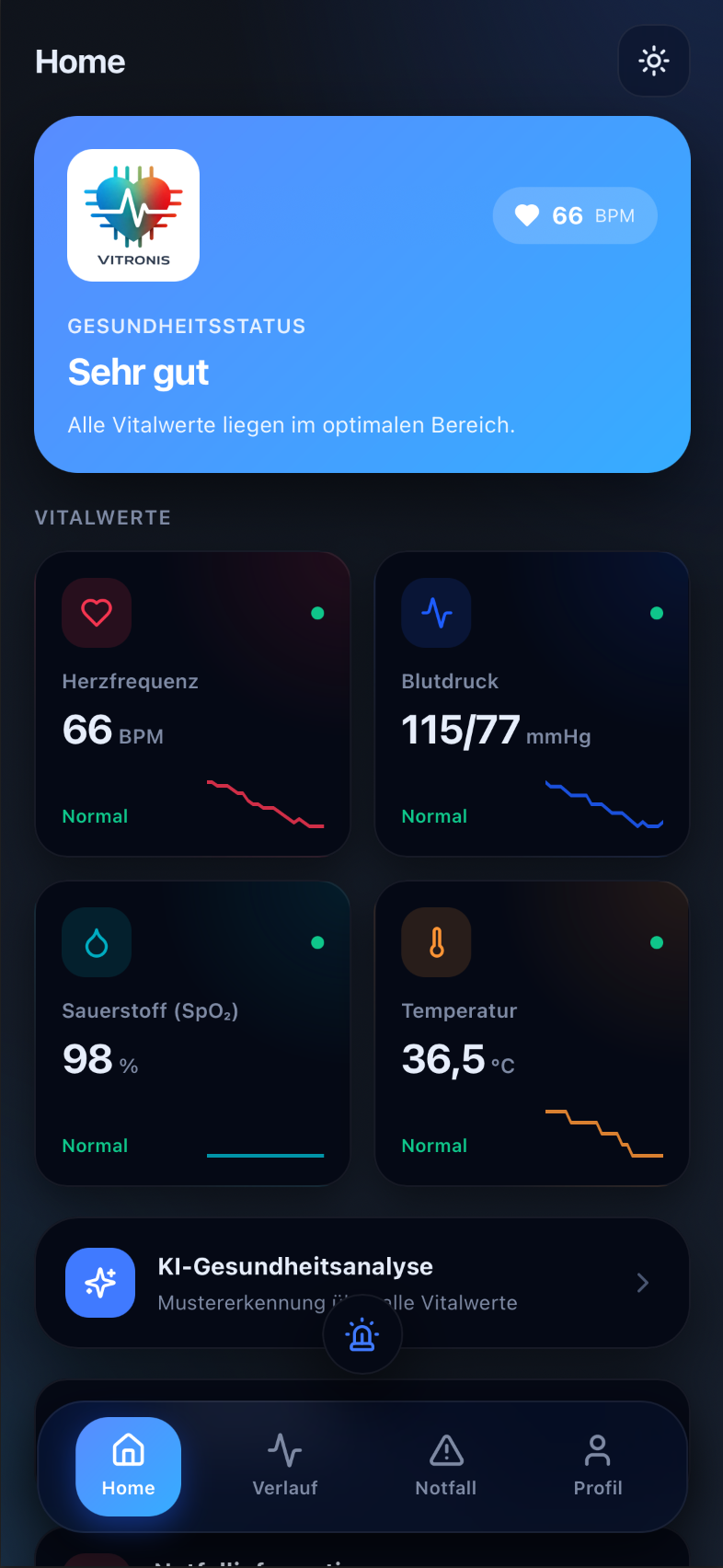 Vitronis App – Dark Mode